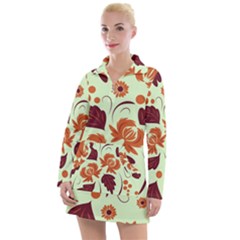 Folk Flowers Pattern Women s Long Sleeve Casual Dress