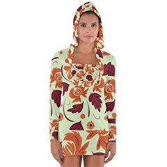 Folk Flowers Pattern Long Sleeve Hooded T-shirt by Eskimos