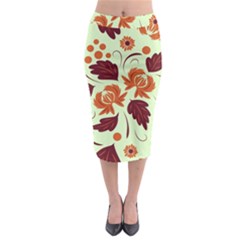 Folk Flowers Pattern Midi Pencil Skirt by Eskimos