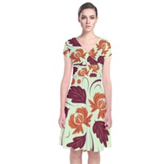 Folk Flowers Pattern Short Sleeve Front Wrap Dress by Eskimos