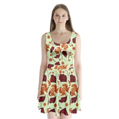 Folk Flowers Pattern Split Back Mini Dress  by Eskimos