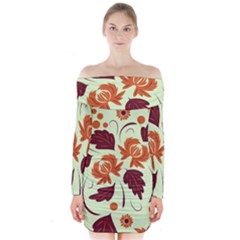 Folk Flowers Pattern Long Sleeve Off Shoulder Dress by Eskimos