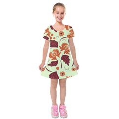 Folk Flowers Pattern Kids  Short Sleeve Velvet Dress by Eskimos