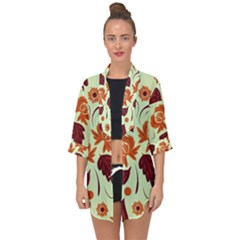 Folk Flowers Pattern Open Front Chiffon Kimono by Eskimos