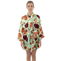 Folk Flowers Pattern Long Sleeve Satin Kimono by Eskimos