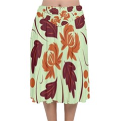 Folk Flowers Pattern Velvet Flared Midi Skirt by Eskimos