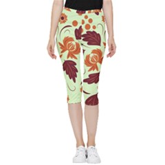 Folk Flowers Pattern Inside Out Lightweight Velour Capri Leggings 