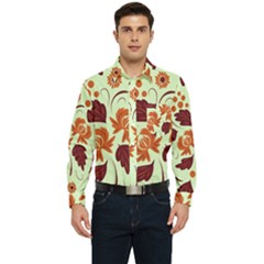 Folk Flowers Pattern Men s Long Sleeve Pocket Shirt 