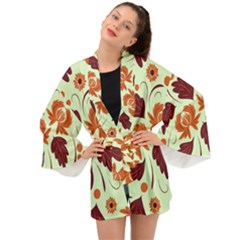 Folk Flowers Pattern Long Sleeve Kimono by Eskimos