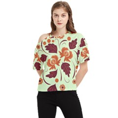 Folk Flowers Pattern One Shoulder Cut Out Tee