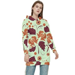 Folk Flowers Pattern Women s Long Oversized Pullover Hoodie