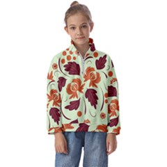 Folk Flowers Pattern Kids  Half Zip Hoodie