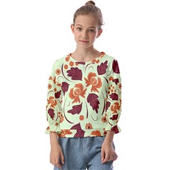 Folk Flowers Pattern Kids  Cuff Sleeve Top