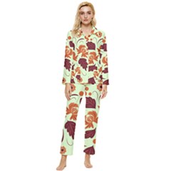 Folk Flowers Pattern Womens  Long Sleeve Pocket Pajamas Set