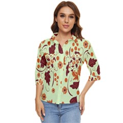 Folk Flowers Pattern Women s Quarter Sleeve Pocket Shirt