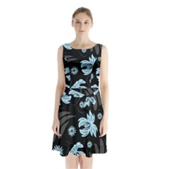 Folk Flowers Pattern Sleeveless Waist Tie Chiffon Dress by Eskimos