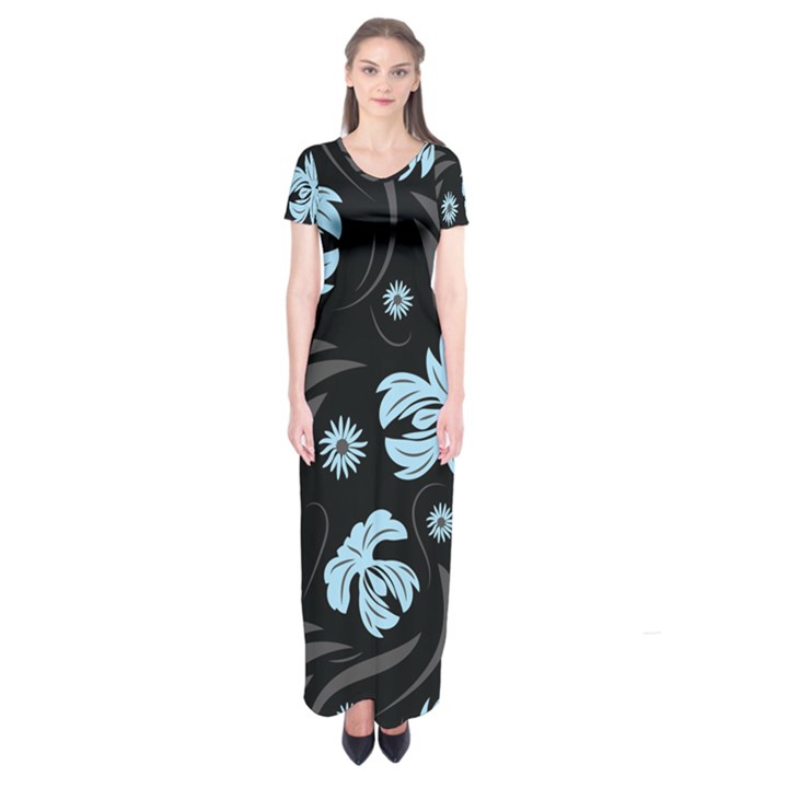 Folk flowers pattern Short Sleeve Maxi Dress