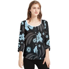 Folk Flowers Pattern Chiffon Quarter Sleeve Blouse by Eskimos