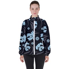 Folk Flowers Pattern Women s High Neck Windbreaker by Eskimos