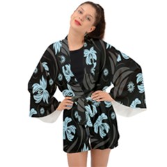 Folk Flowers Pattern Long Sleeve Kimono by Eskimos