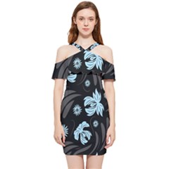 Folk Flowers Pattern Shoulder Frill Bodycon Summer Dress by Eskimos