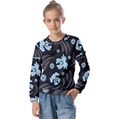 Folk Flowers Pattern Kids  Long Sleeve Tee With Frill 