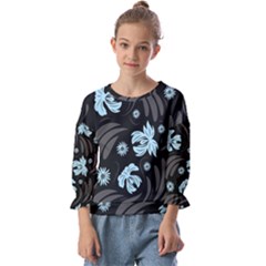 Folk Flowers Pattern Kids  Cuff Sleeve Top