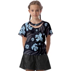 Folk Flowers Pattern Kids  Front Cut Tee by Eskimos