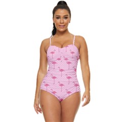 White Dotted Pink Flamingo Retro Full Coverage Swimsuit