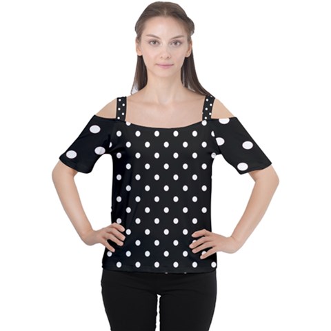 1950 Black White Dots Cutout Shoulder Tee by SomethingForEveryone