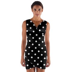 1950 Black White Dots Wrap Front Bodycon Dress