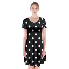 1950 Black White Dots Short Sleeve V-neck Flare Dress