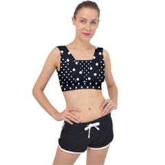 1950 Black White Dots V-back Sports Bra by SomethingForEveryone