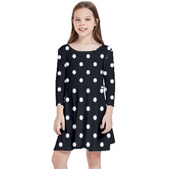 1950 Black White Dots Kids  Quarter Sleeve Skater Dress