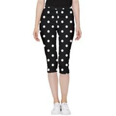 1950 Black White Dots Inside Out Lightweight Velour Capri Leggings 