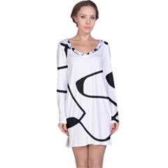 Black And White Abstract Linear Decorative Art Long Sleeve Nightdress by dflcprintsclothing