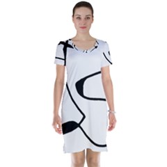 Black And White Abstract Linear Decorative Art Short Sleeve Nightdress