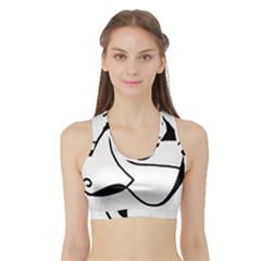 Black And White Abstract Linear Decorative Art Sports Bra With Border by dflcprintsclothing