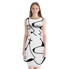 Black And White Abstract Linear Decorative Art Sleeveless Chiffon Dress   by dflcprintsclothing