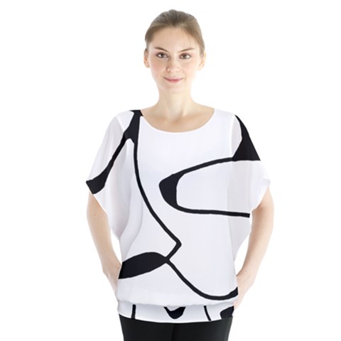 Black And White Abstract Linear Decorative Art Batwing Chiffon Blouse by dflcprintsclothing