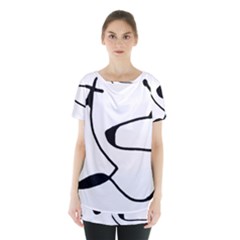 Black And White Abstract Linear Decorative Art Skirt Hem Sports Top by dflcprintsclothing