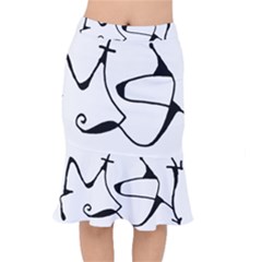 Black And White Abstract Linear Decorative Art Short Mermaid Skirt by dflcprintsclothing