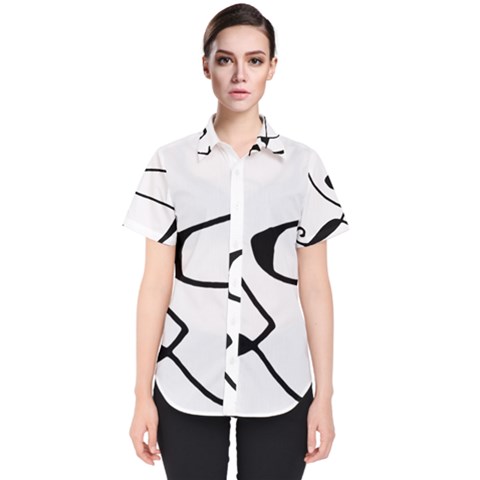 Black And White Abstract Linear Decorative Art Women s Short Sleeve Shirt by dflcprintsclothing