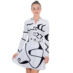 Black And White Abstract Linear Decorative Art Long Sleeve Panel Dress