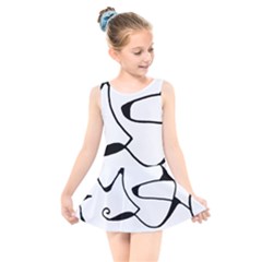 Black And White Abstract Linear Decorative Art Kids  Skater Dress Swimsuit