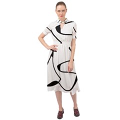 Black And White Abstract Linear Decorative Art Keyhole Neckline Chiffon Dress by dflcprintsclothing