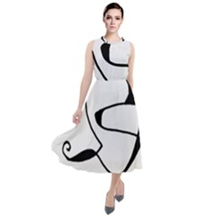 Black And White Abstract Linear Decorative Art Round Neck Boho Dress by dflcprintsclothing