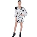 Black And White Abstract Linear Decorative Art V-Neck Flare Sleeve Mini Dress View1