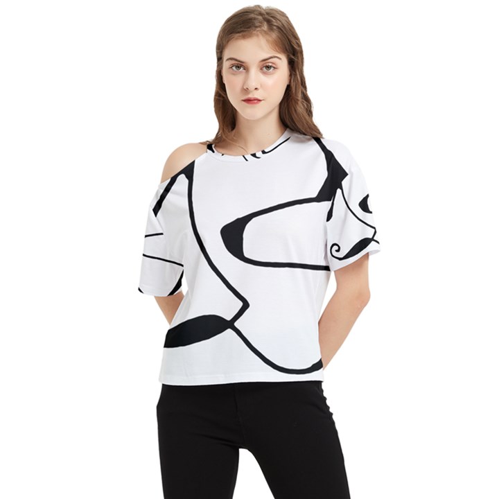 Black And White Abstract Linear Decorative Art One Shoulder Cut Out Tee