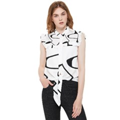 Black And White Abstract Linear Decorative Art Frill Detail Shirt